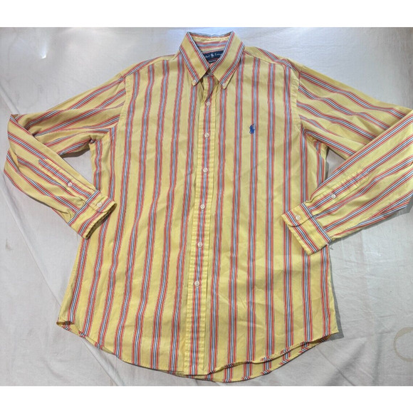 Ralph Lauren Yellow Striped Button up Shirt Mens M Long Sleeve - Picture 1 of 8